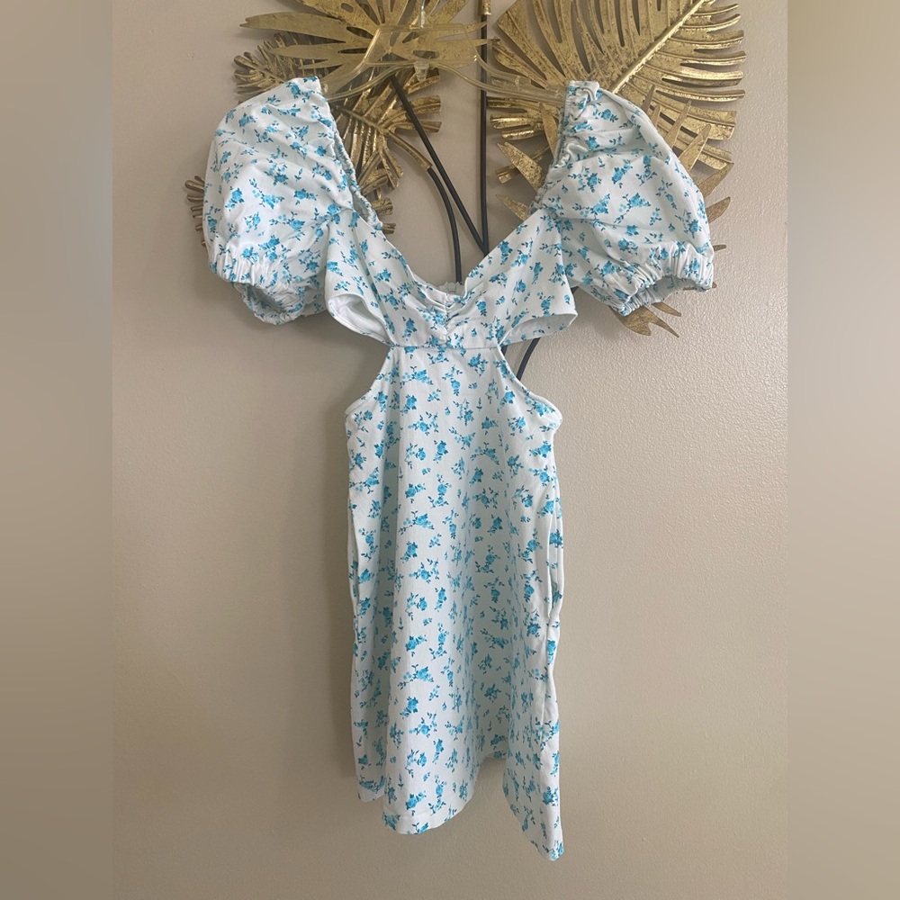 Zara White and Blue Backless Dress